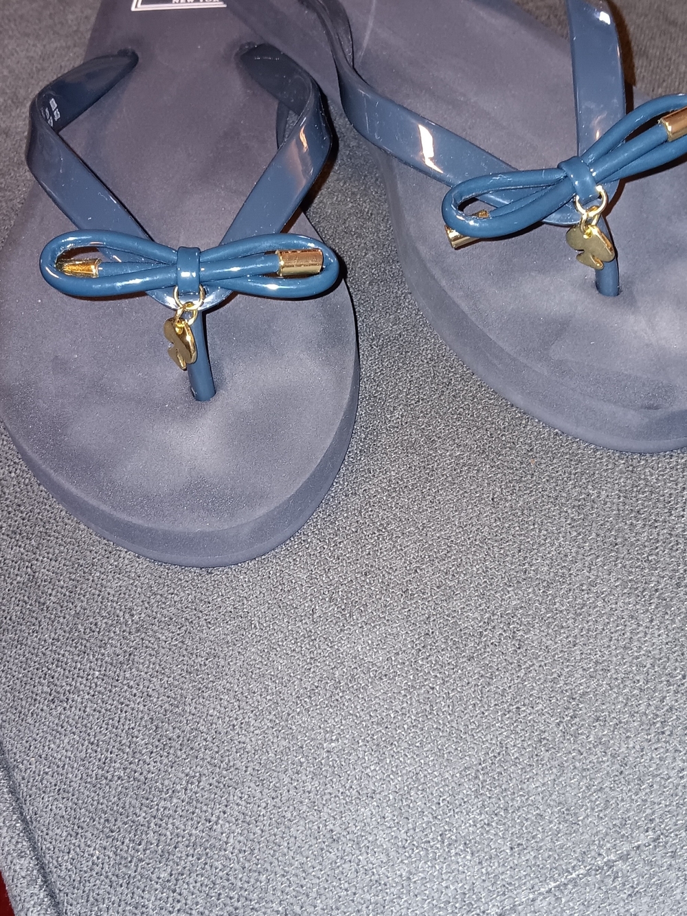 kate spade Navy Bow Thong Sandals with Gold Charm
